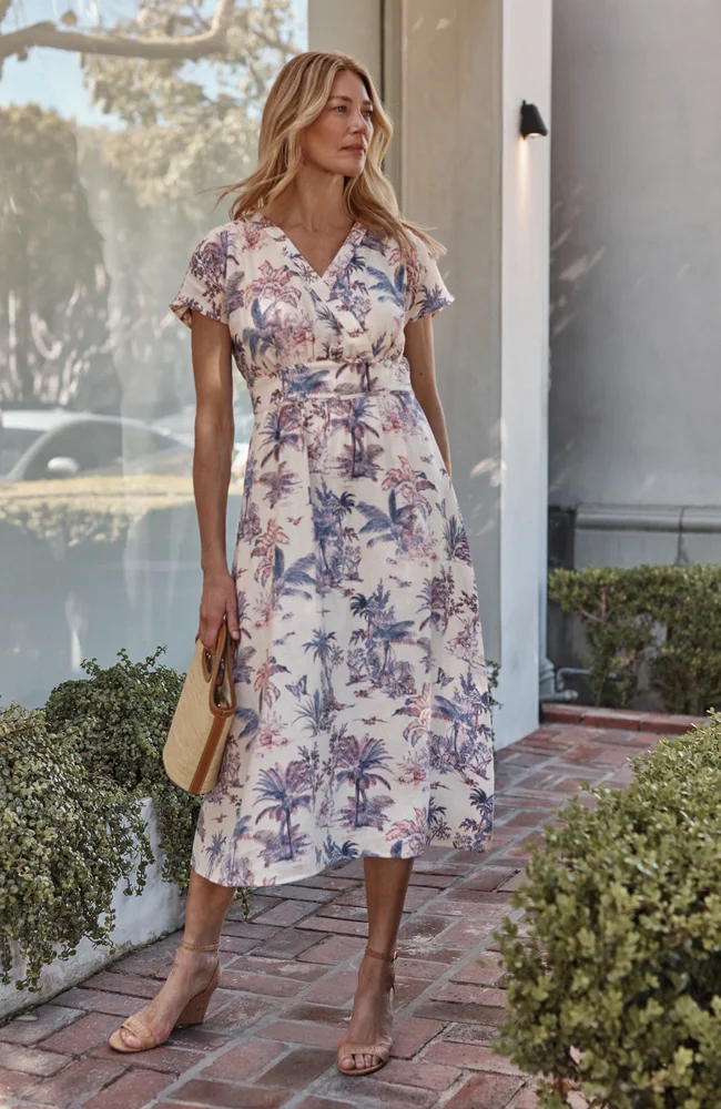 Printed Linen Midi Dress
