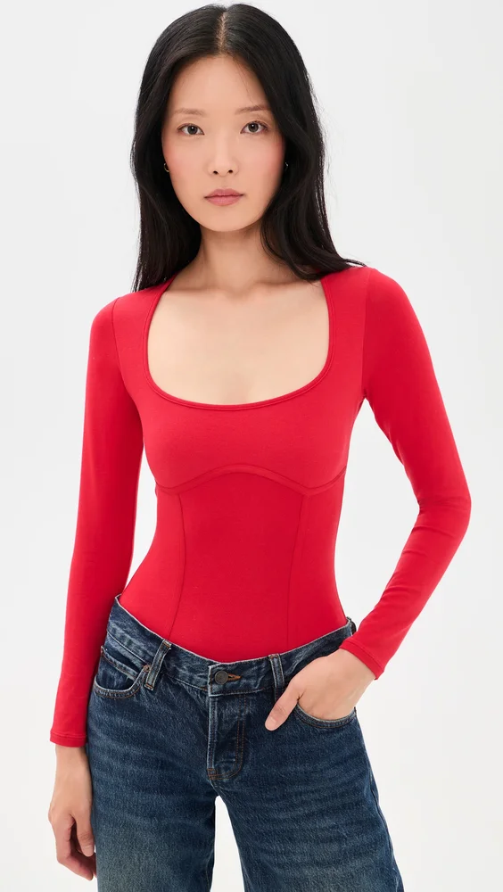 Cotton Scoop Neck Thong Bodysuit