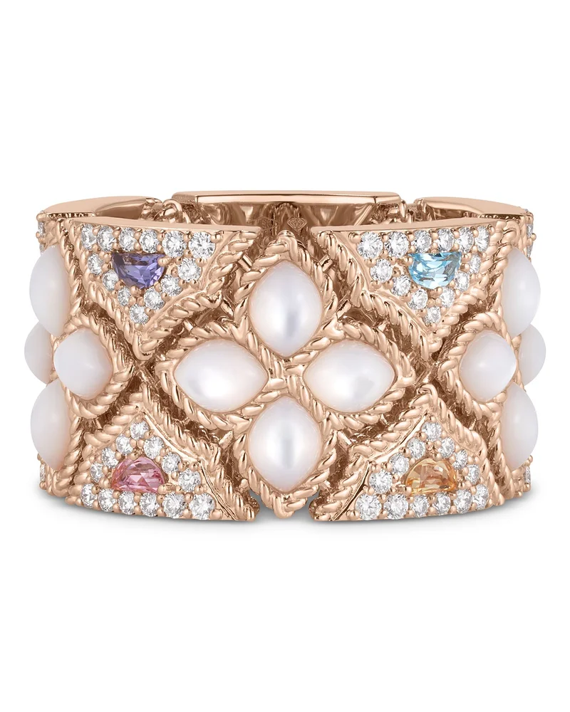 18K Rose Gold Rubellite Tanzanite Blue Topaz Diamond Venetian Princess Carnival Ring