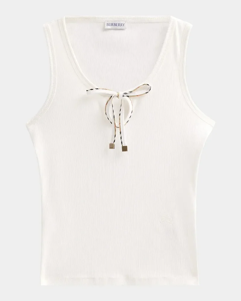 Tierra Check Tie Scoop-Neck Cotton Rib Tank Top