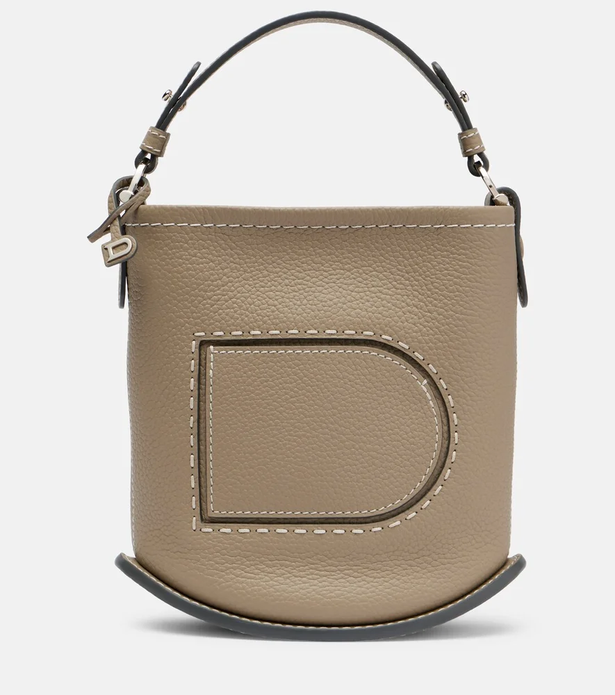 Pin Surpiqué Mini leather shoulder bag Beige