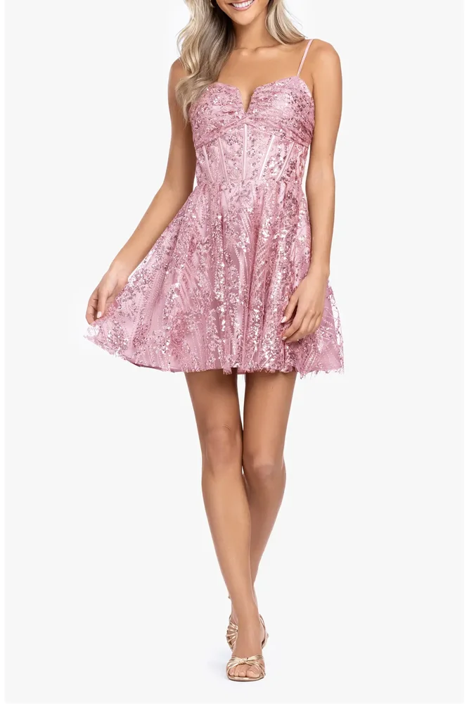 Sequin Lace Back Sleeveless Minidress