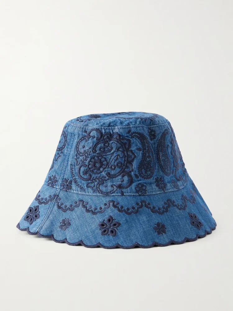 Embroidered denim bucket hat