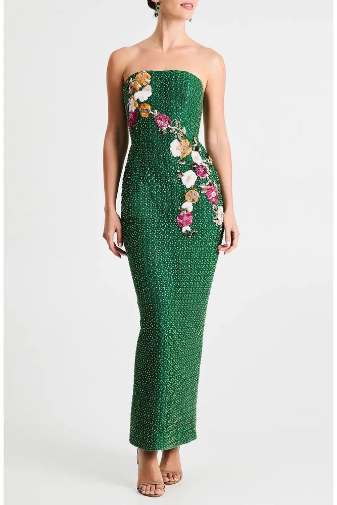 Silvia Floral Sequin Strapless Cocktail Dress