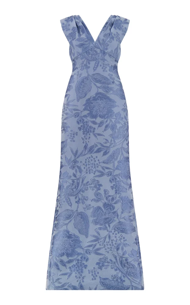 Floral Fil Coupé V-Neck Gown