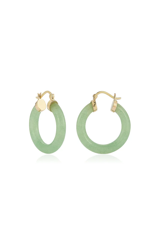 14K Yellow Gold Jade Hoop Earrings