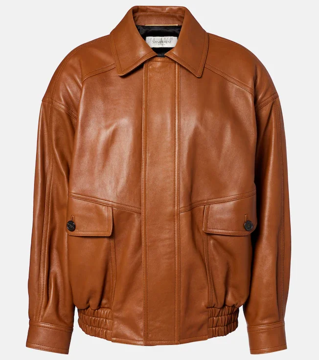 Oversized leather bomber jacket
