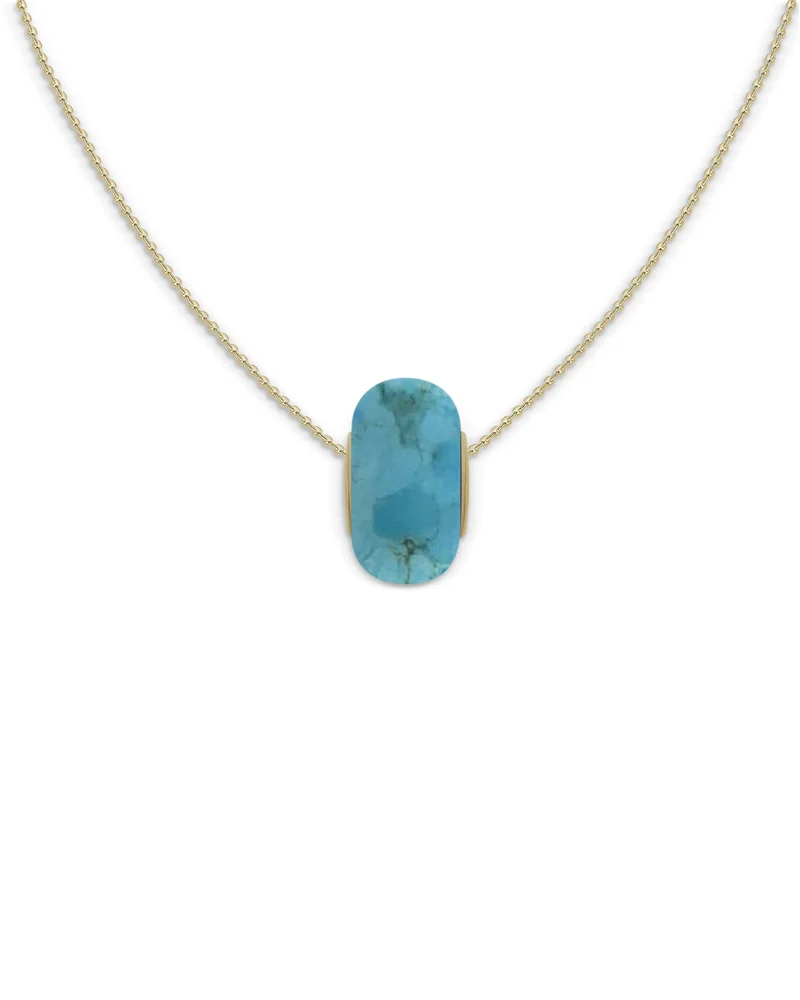 14K Yellow Gold Compressed Turquoise Rondelle Pendant Necklace, 16-18"