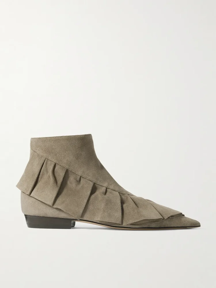 Ruffled suede ankle boots