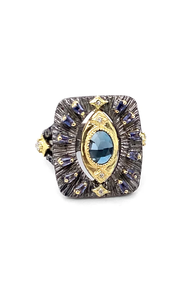 18K Yellow Gold Sterling Silver Topaz Ring