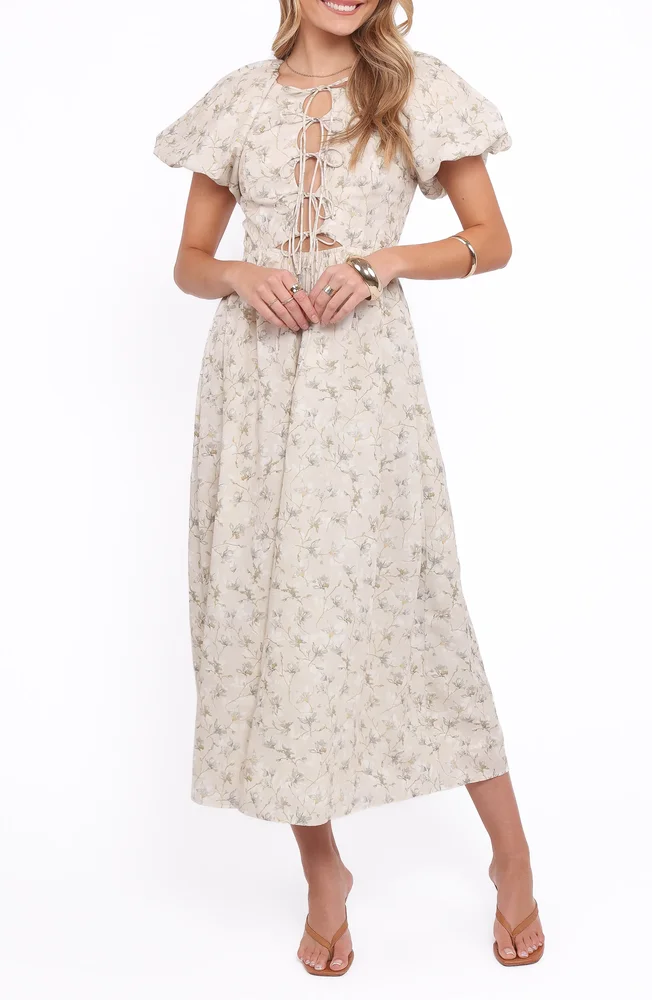 Kathleen Puff Sleeve Tie Front Maxi Dress