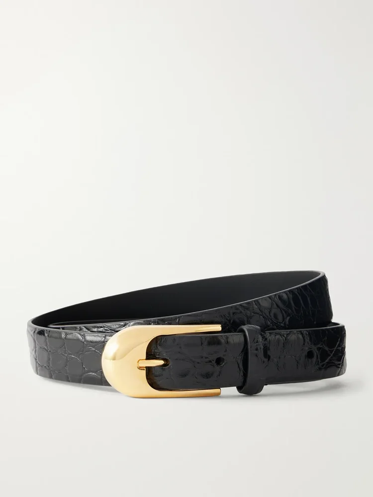 Dome croc-effect leather belt