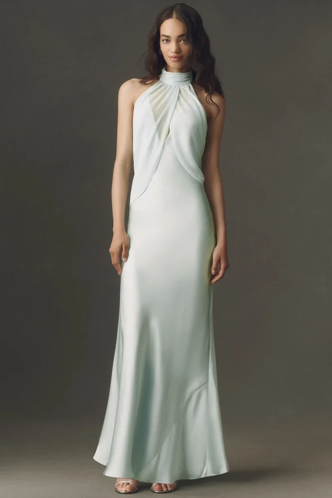 Renae Chiffon Satin Halter-Neck Gown