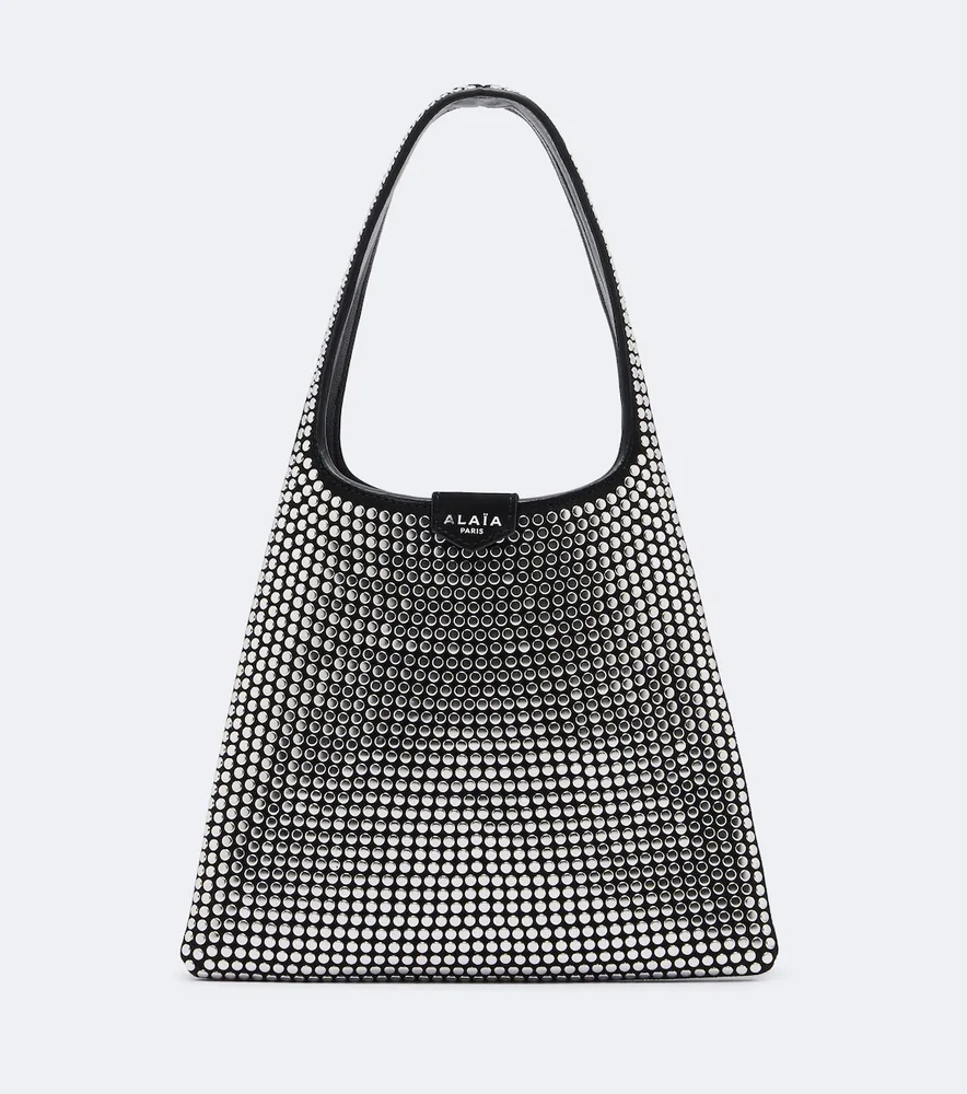 Mini studded suede top-handle bag