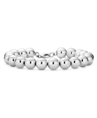 Simple Hand Strung Polish Round 10MM Ball Bead Strand Bracelet Sterling Silver