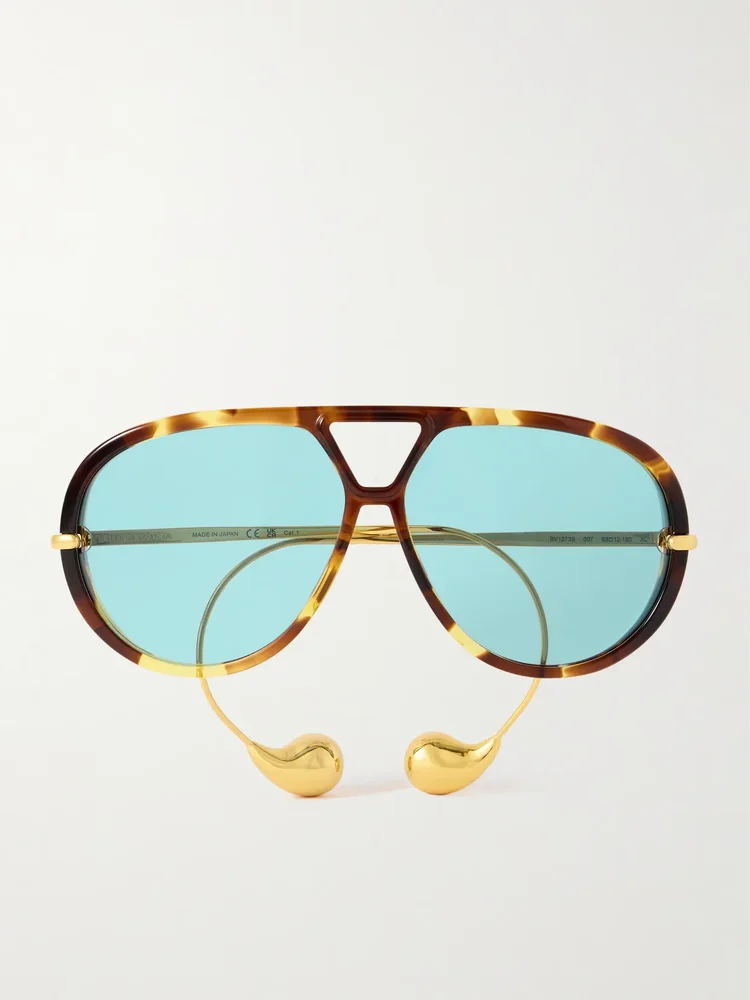 Embellished aviator-style tortoiseshell recycled-acetate and gold-tone sunglasses