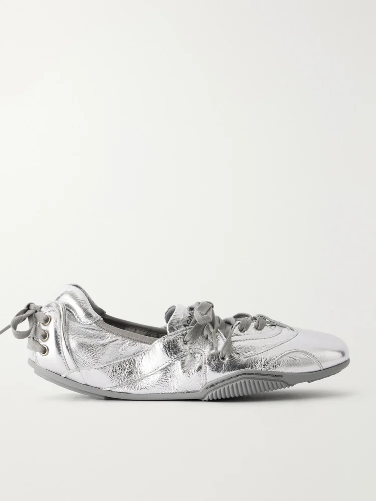 Lace-up suede and leather ballet flats