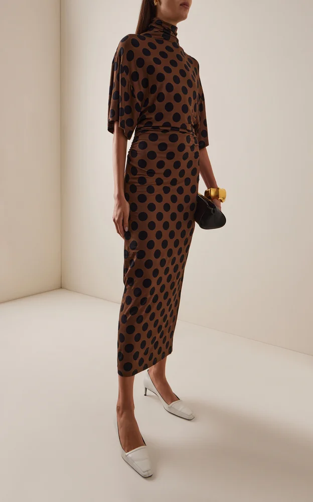 Polka Dot Jersey Turtleneck Dress