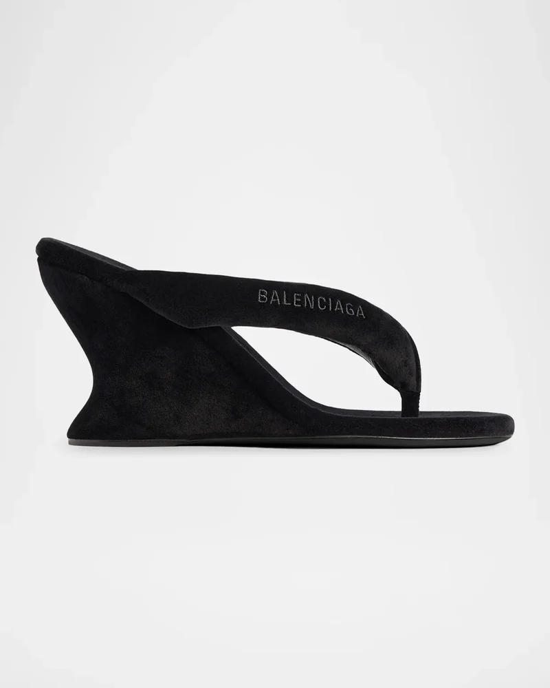 90mm Gaeta Velvet Wedge Thong Sandals