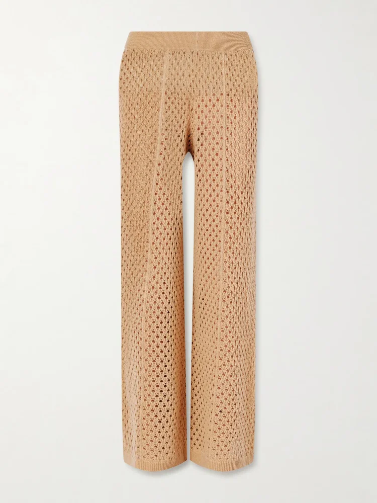 Crochet-knit wool and cashmere-blend wide-leg pants