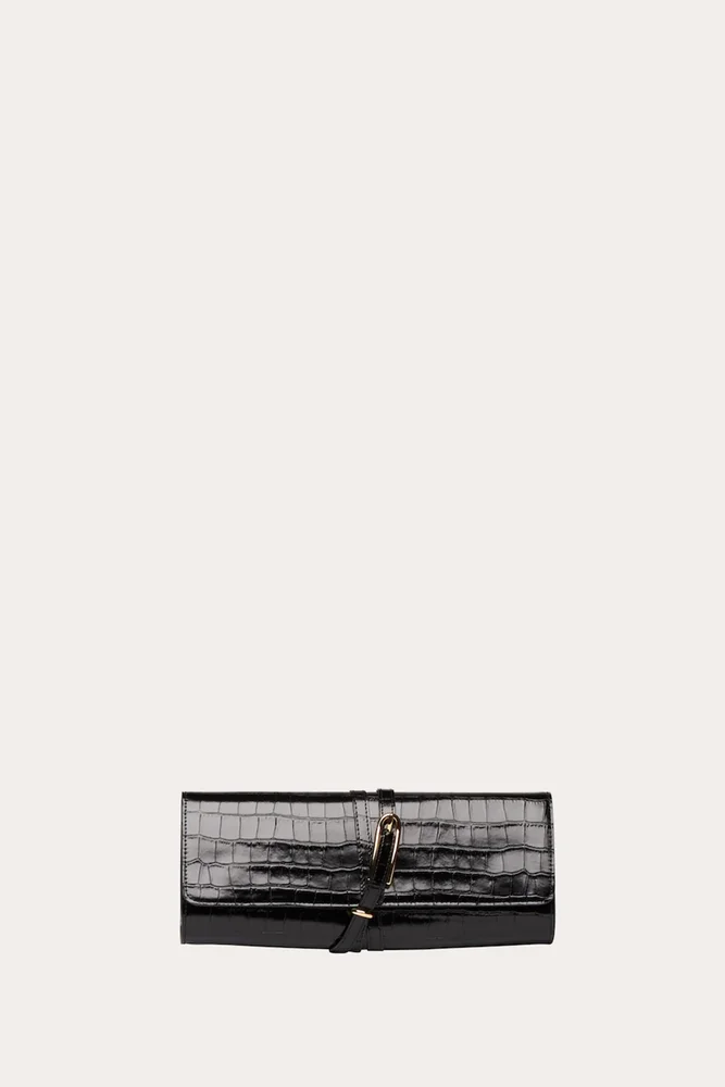 Belted Clutch Black Croc
