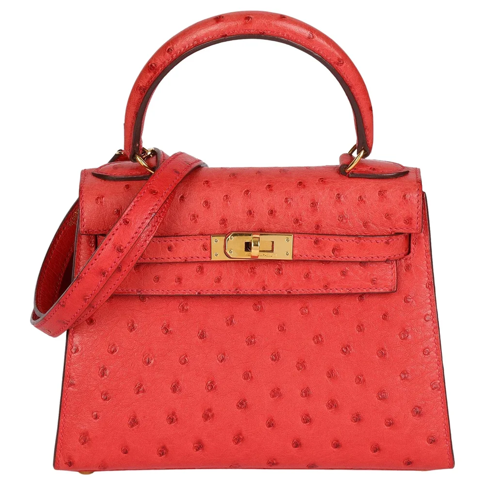 Pre-Owned Kelly 20 Sellier Rouge Vif Ostrich