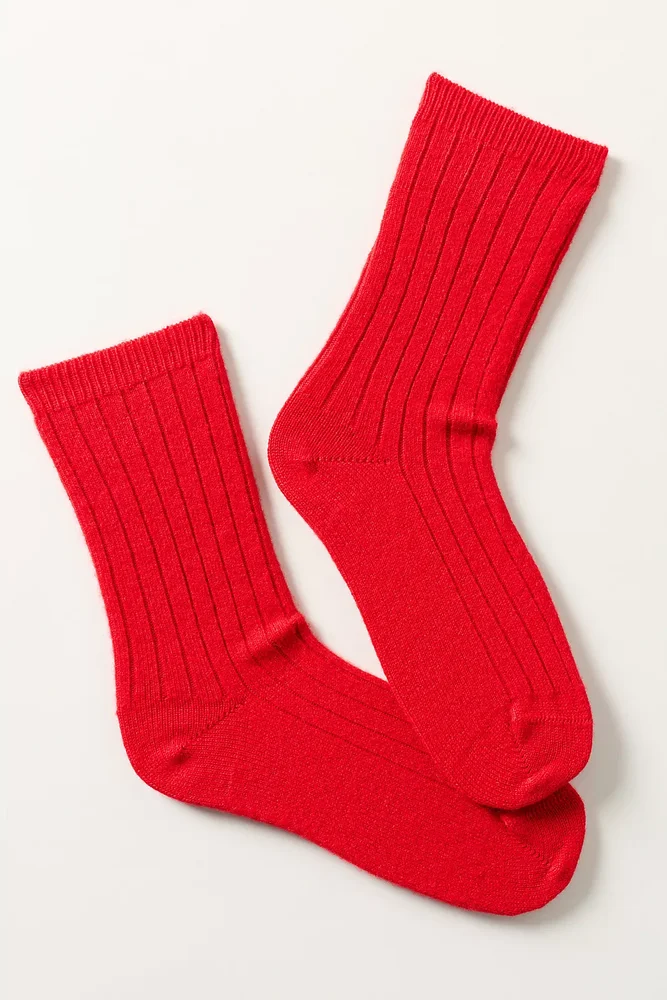 Ribbed Cashmere Blend Crew Socks