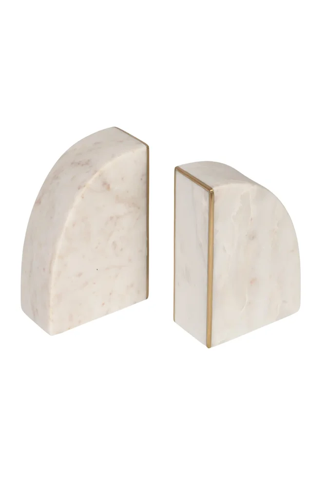 2-Piece Marble Bookends with Brass Inlay