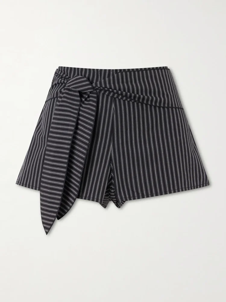 Belted striped organic cotton shorts