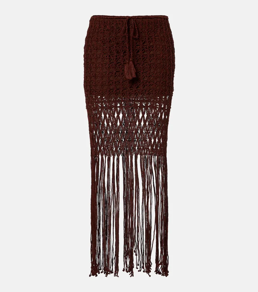 Crochet fringed cotton miniskirt