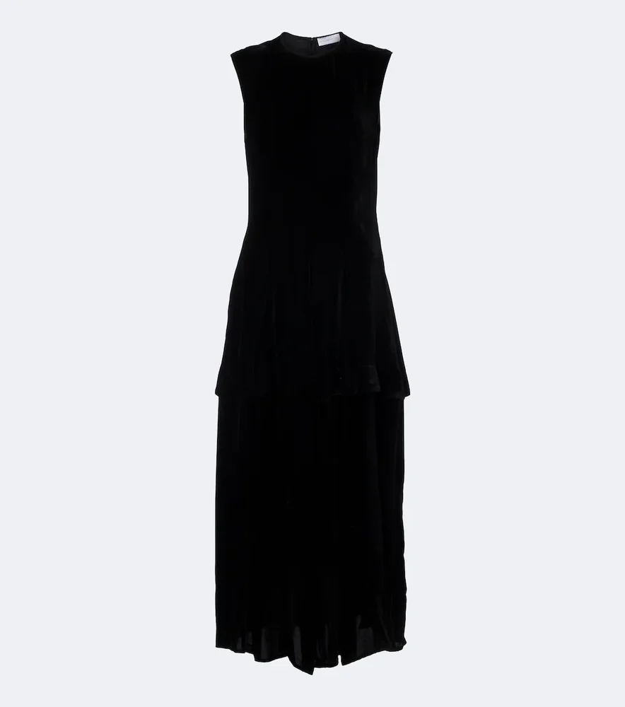 Pleated velvet midi dress