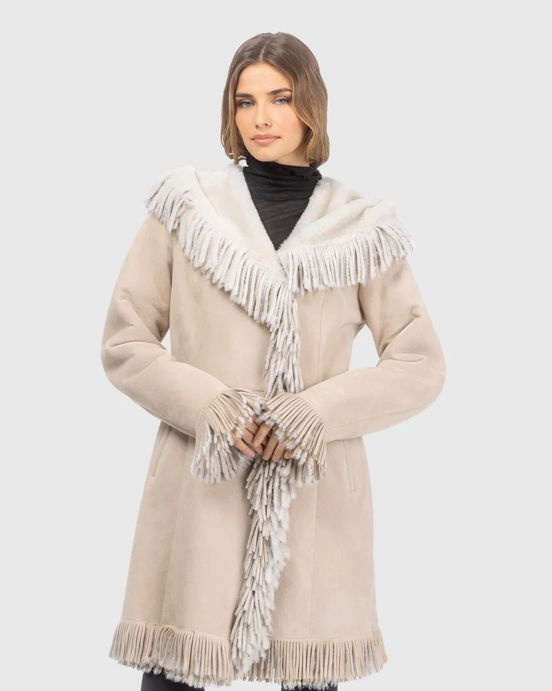 Merino Shearling Lamb Parka with Fringes