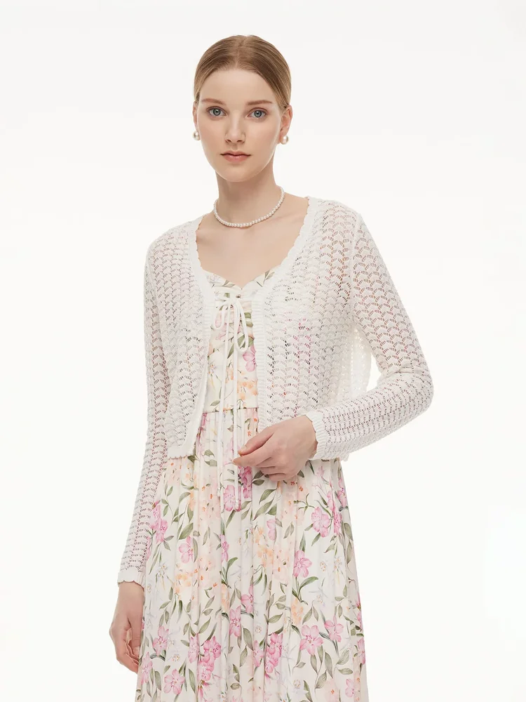 Lyocell Blend Crochet Women Open-Knit Cardigan