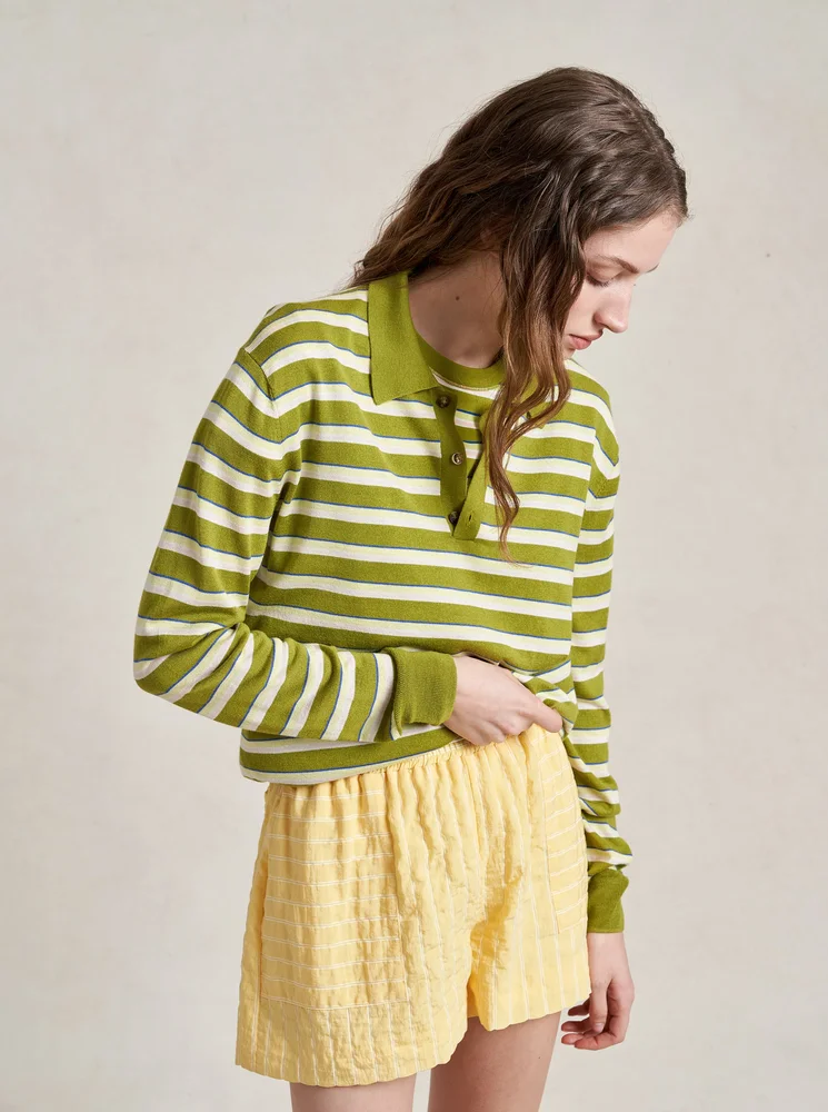 Ben striped silk, wool and cashmere-blend polo sweater