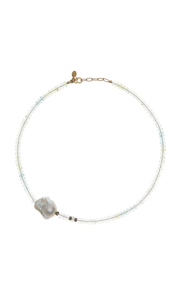 Ice Ombre 18K Yellow Gold Aquamarine Diamond Pearl Necklace