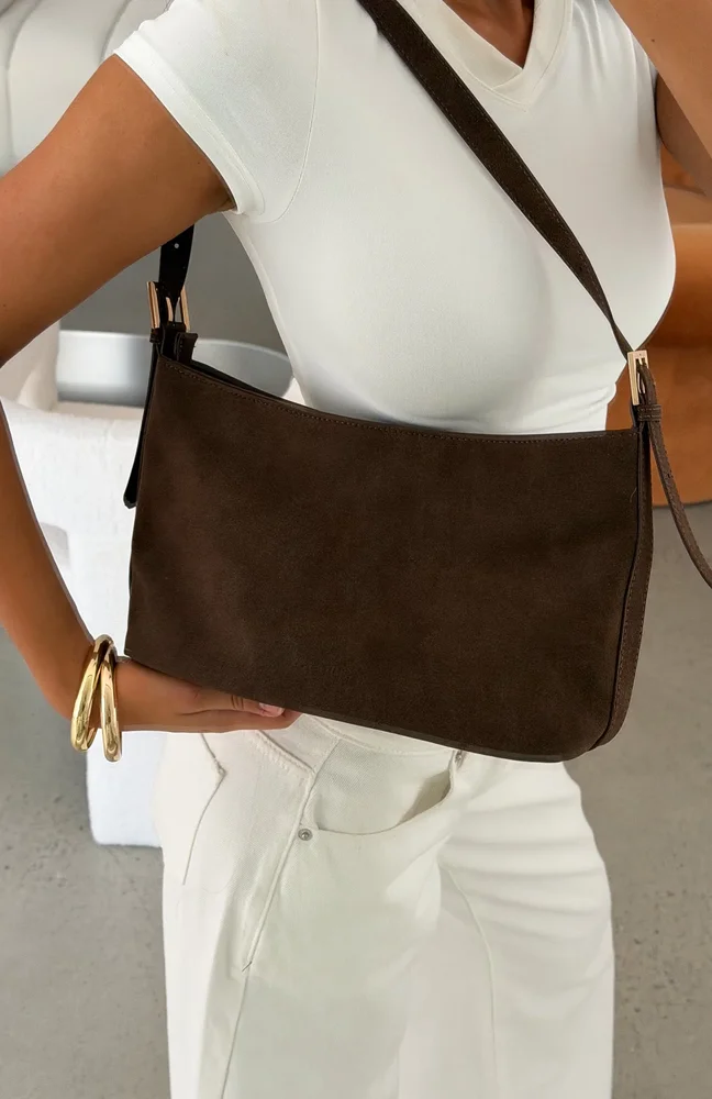 Ryker Shoulder Bag Dark Chocolate Faux Suede