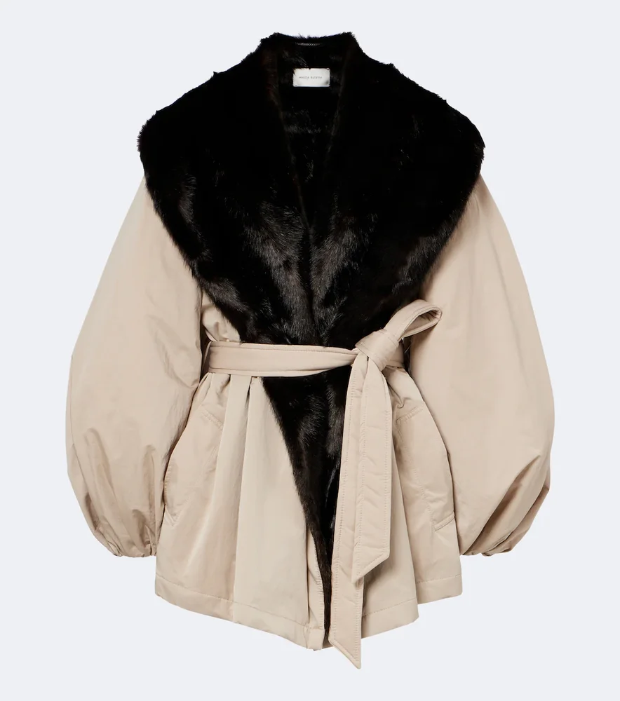 Shearling-trimmed wrap coat