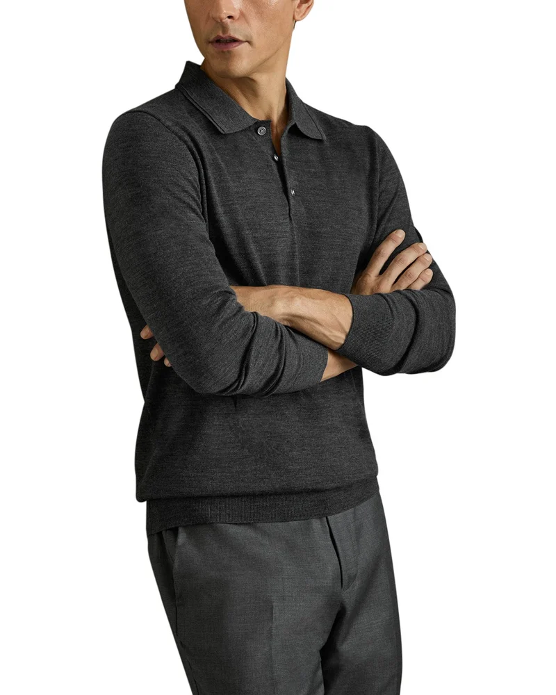 Regular Fit Quarter Button Merino Wool Polo Sweater