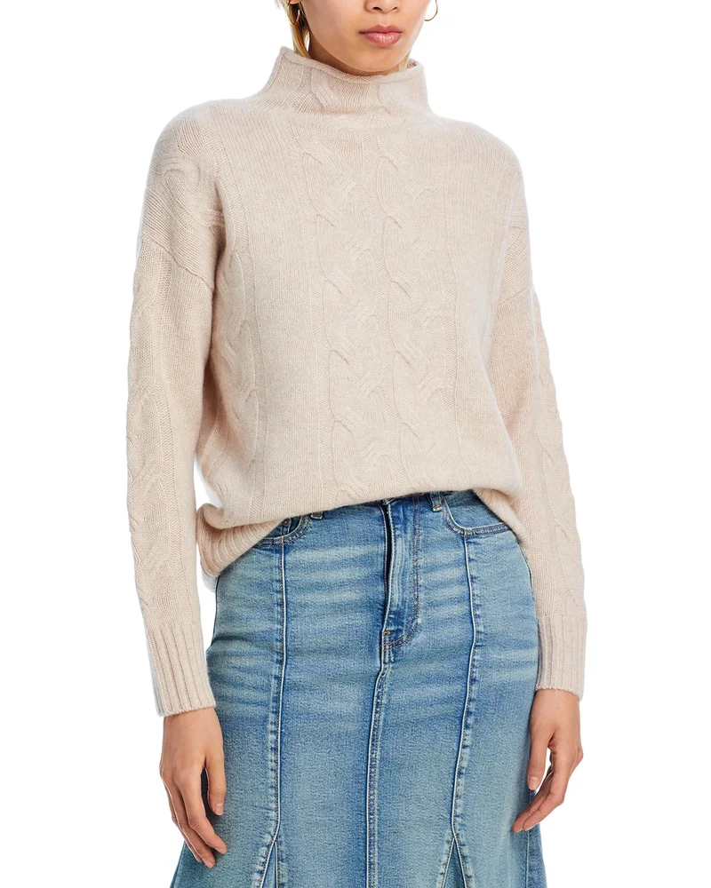 100% Cashmere Mock Neck Cable Sweater