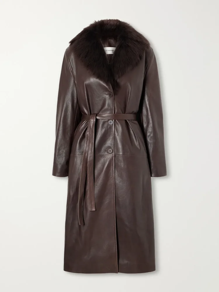 Niven belted shearling-trimmed leather trench