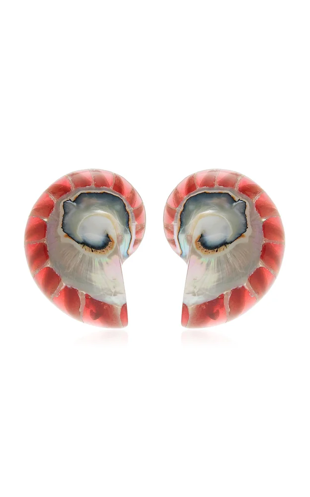 Nautilus Rhodium-Plated Resin And Shell Earrings