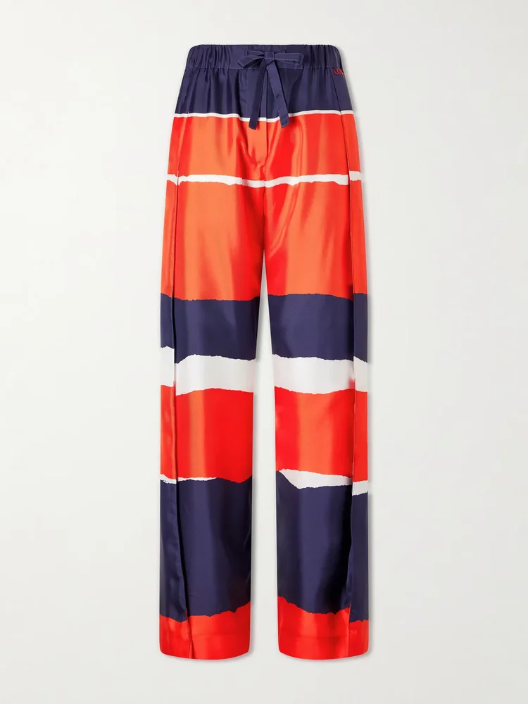 printed silk twill wide leg pants
