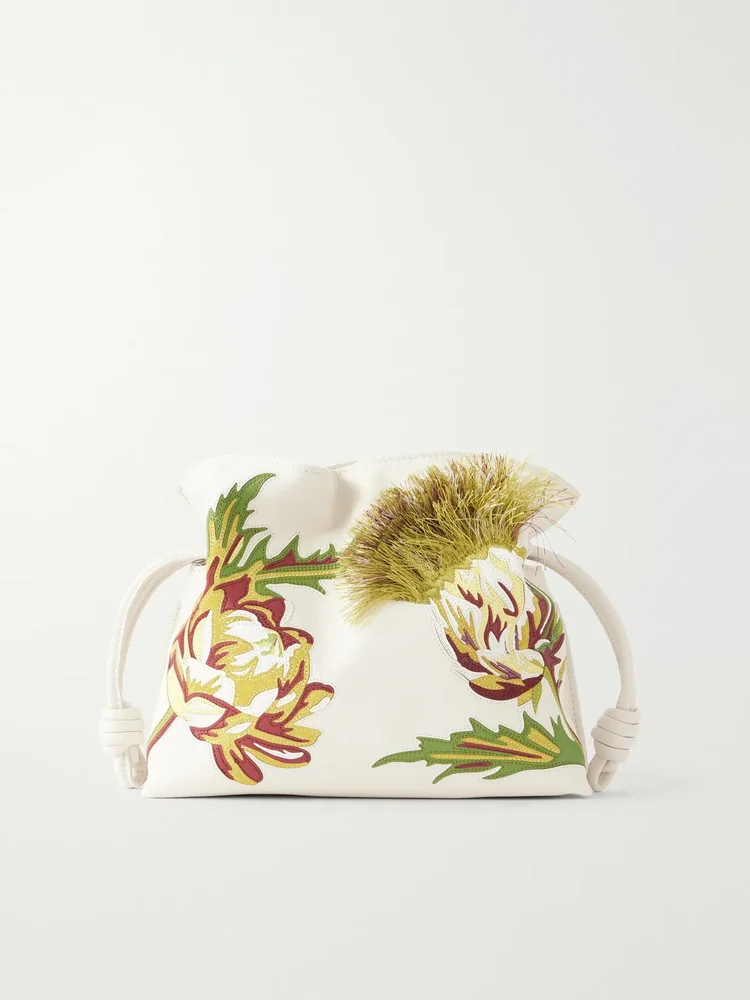 Paula Ibiza Flamenco Intarsio mini embroidered leather clutch
