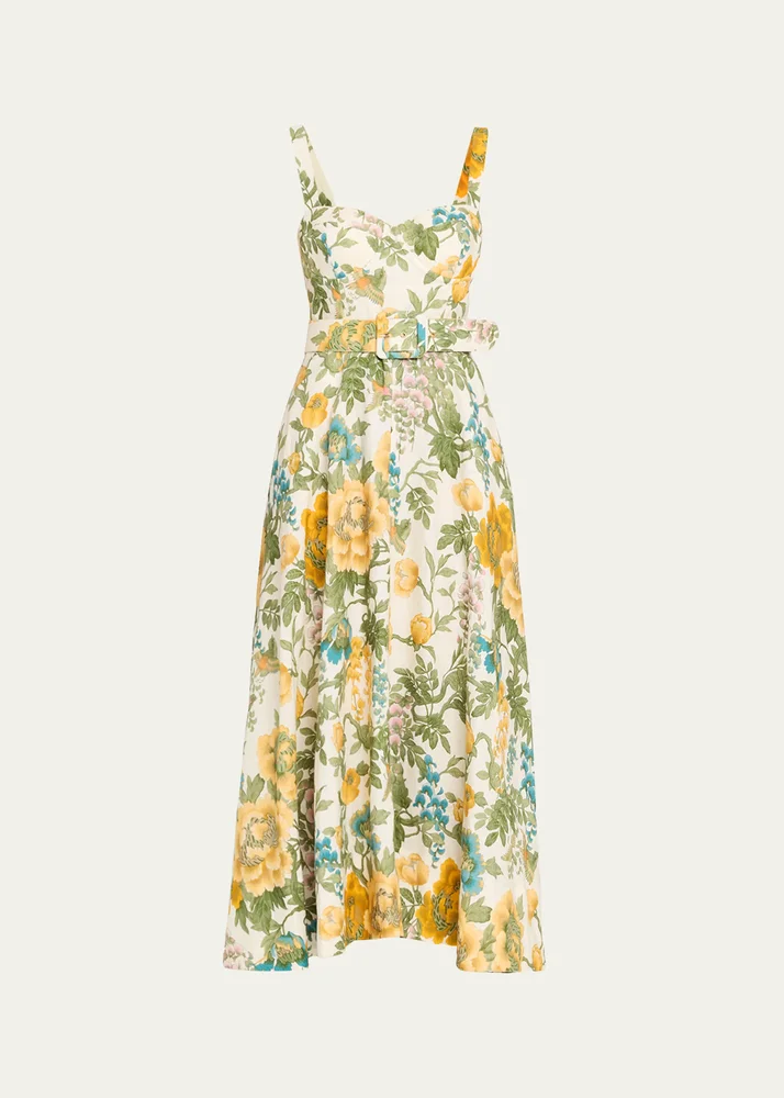 Calypso Floral Linen Midi Dress