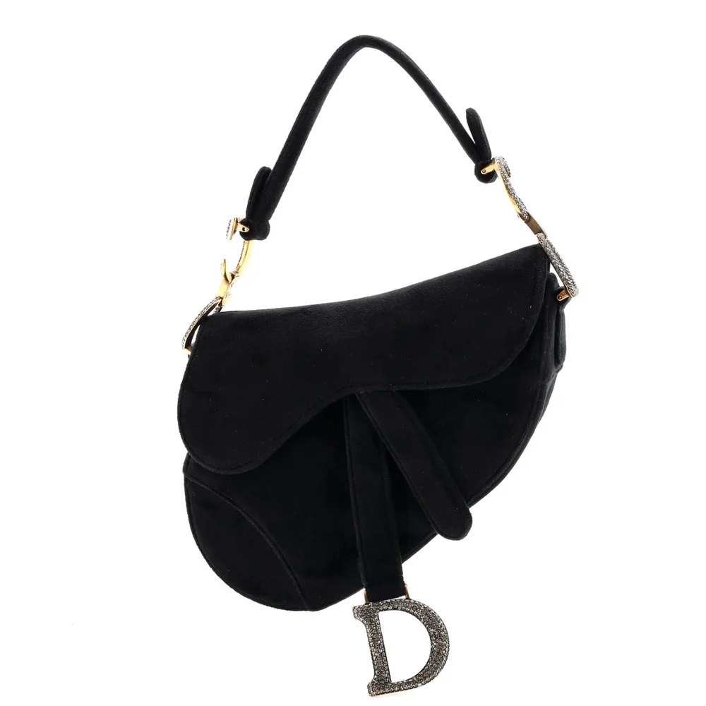 Dior Saddle Handbag Velvet with Crystals Mini, Black