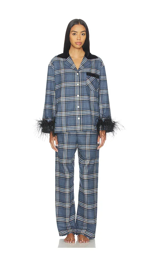 Checked Cotton-flannel Set With Detachable Feathers