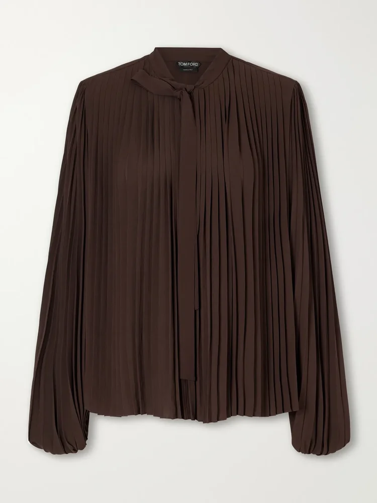 Pleated crepe de chine blouse