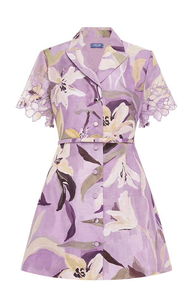 Brigitte Applique Linen-Silk Mini Dress