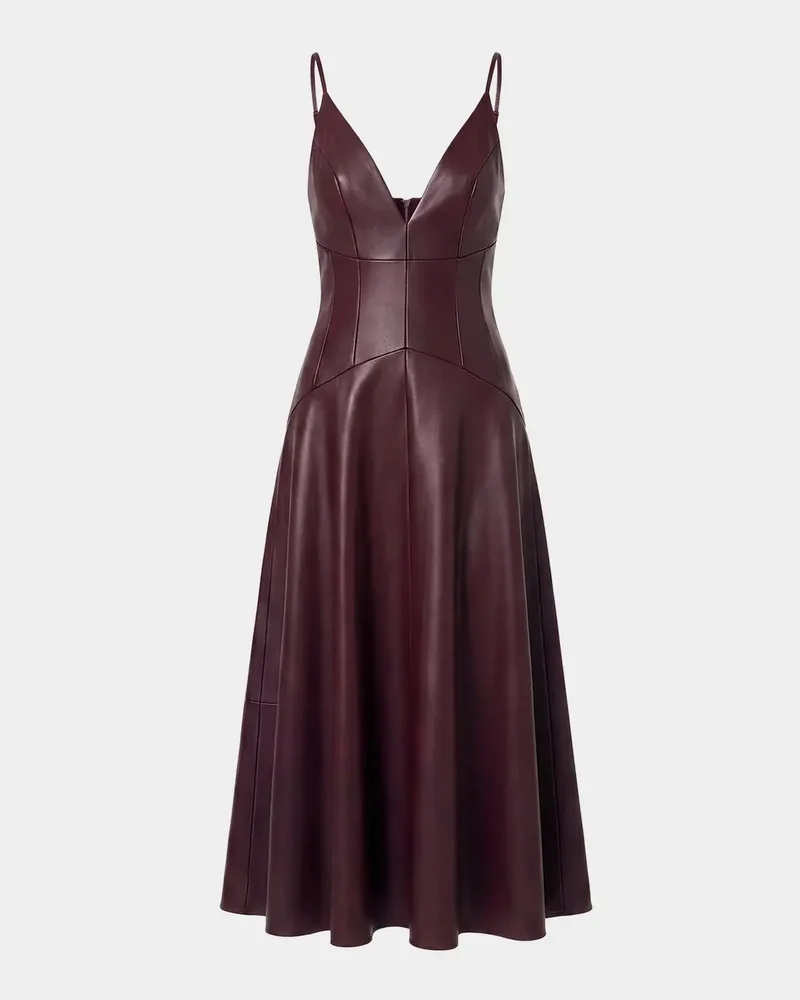 Nora Faux-Leather Plunge Neck Midi Dress