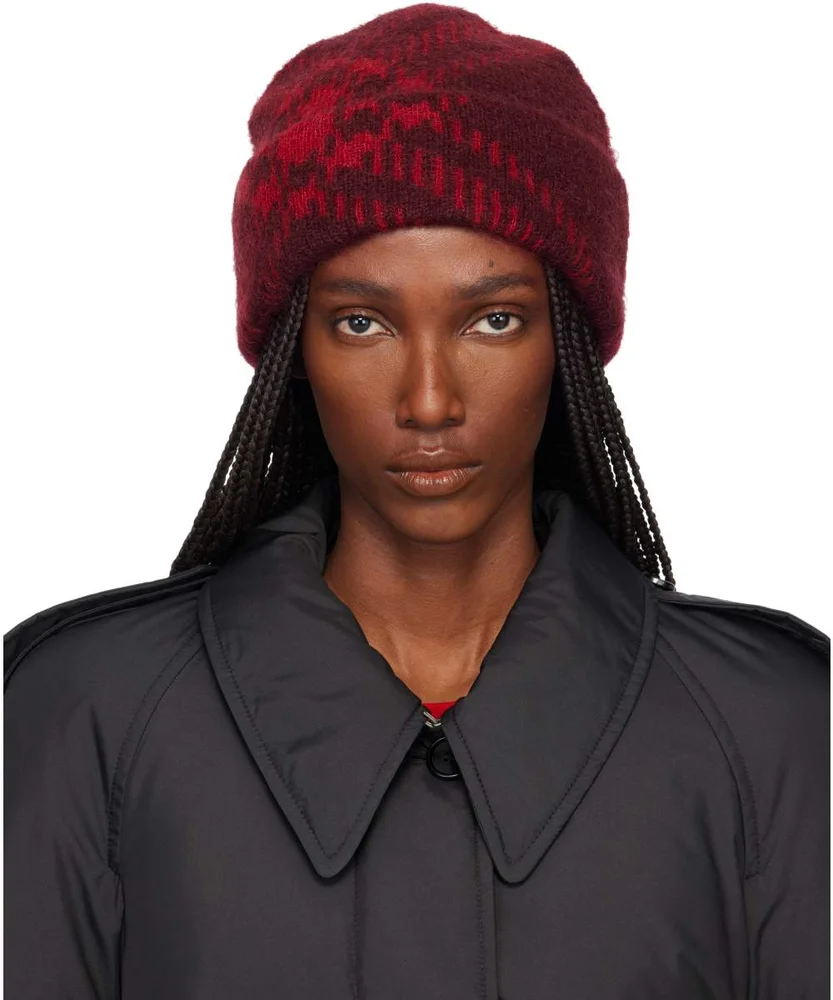 Burgundy Check Mohair Wool-Blend Beanie